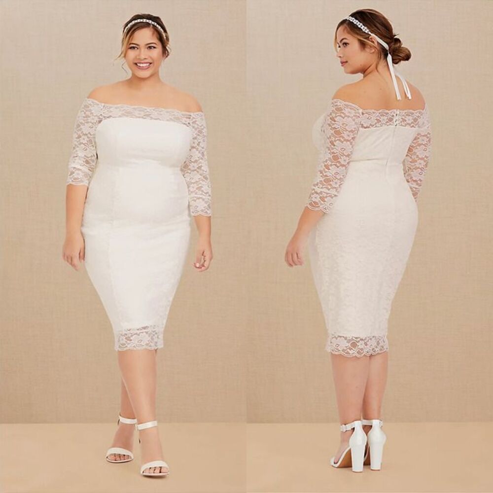 TORRID 24W Special Occasion Ivory Lace Off Shoulder Bodycon Wedding Dress